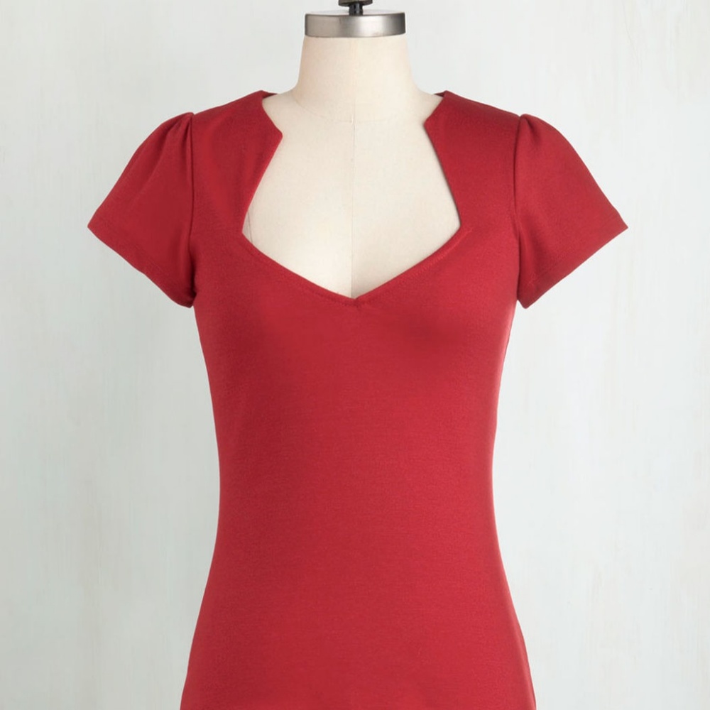 Modcloth Rock Steady Red Sweetheart Neckline Top